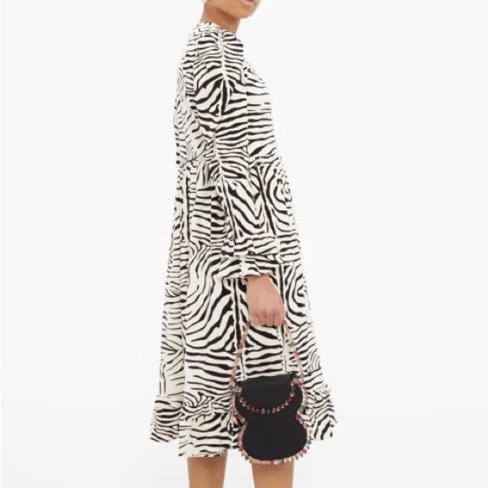 Zebra Print Long Sleeve Midi Dress - Black & White - Picture 1 of 11
